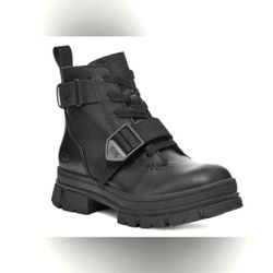 UGG Ashton Black Leather Lace Up Platform Waterproof Women's Combat Boots Sz 9