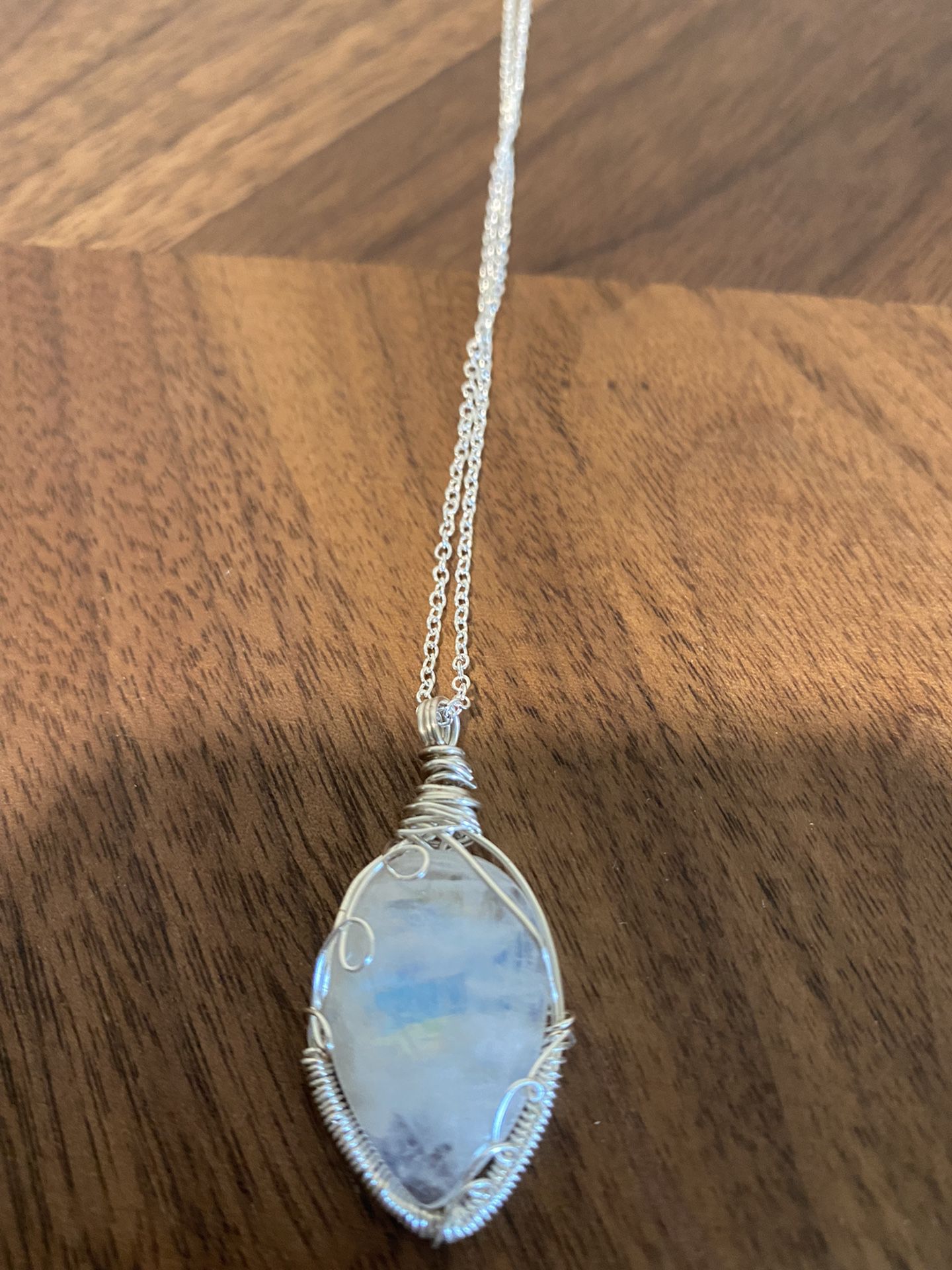 rainbow moonstone wire wrapped necklace 