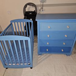 Ombre Blue Dresser With Blue Crib And Mattress