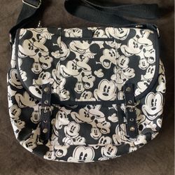 Vintage Disney Mickey Mouse Messenger Shoulder Cloth Bag Black and White Purse 