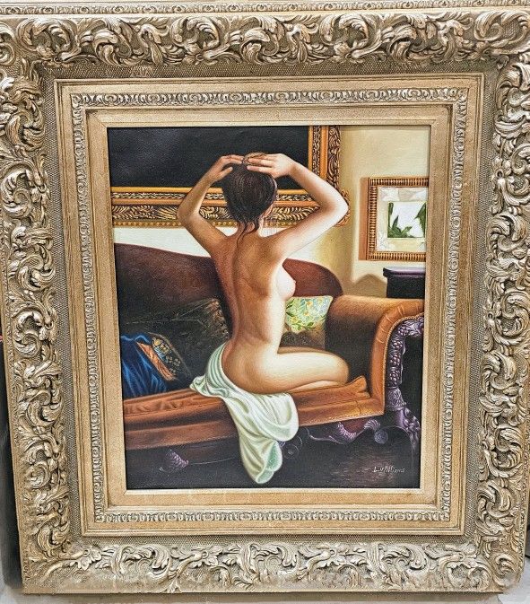 L. Williams Signed Sexy Girl On a Victorian LOVE Seat