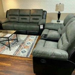 Earhart Slate Reclining Living Room Set Sofa And Loveseat 