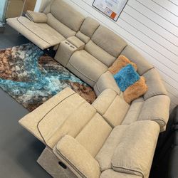 Going out of business sale. Alejandra beige reclining sectional now $1599. Easy finance option. Same-day delivery.