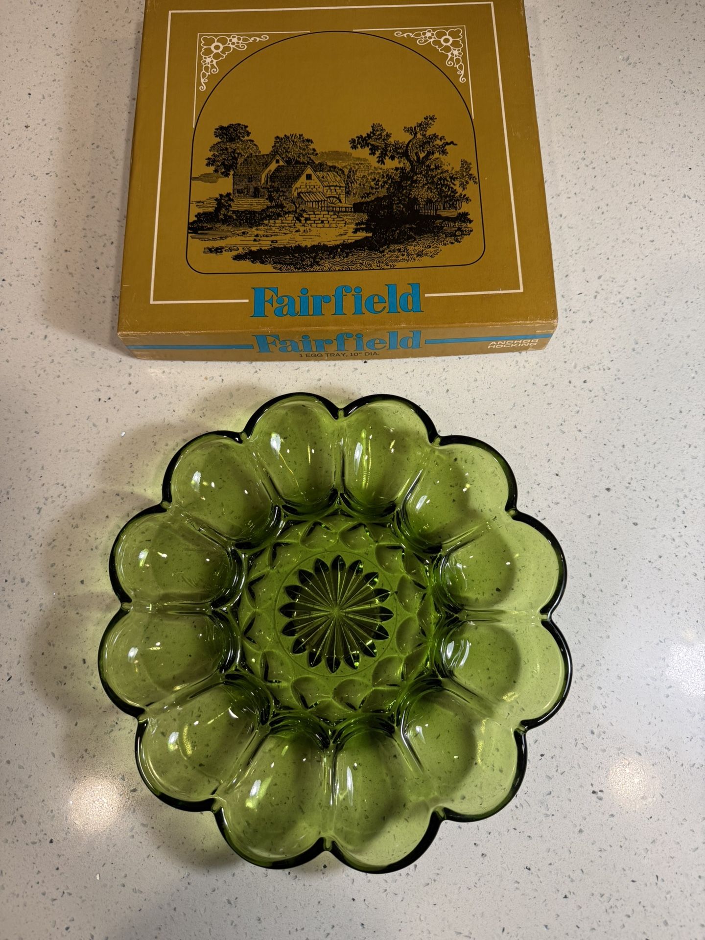Vintage Green Glass Deviled Egg Plate – Fairfield by Anchor Hocking (with Box)