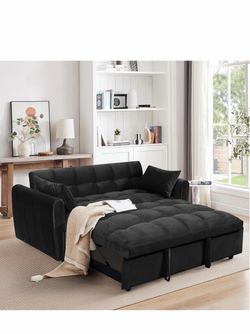 Black Velvet Pull-Out Sleeper Sofa