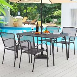 Metal Patio Chairs Set of 4, Stackable Patio Dining Chairs with Ergonomic Armrests 