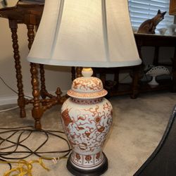 Antique Asian Hand Painted Porcelain Floral Lamp