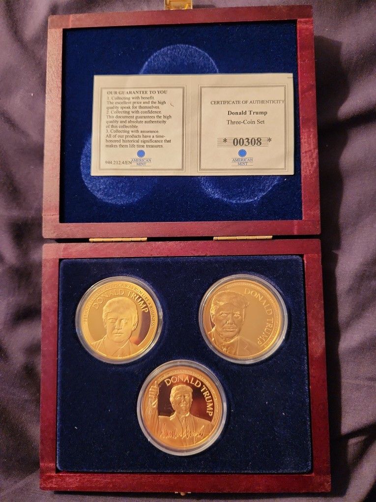 Donald Trump 3 PC Coin Set 00308 In Case American Mint