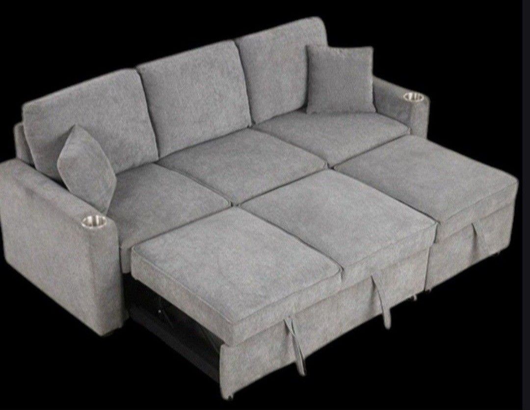 Brand New Grey Adjustable Sectional Sofa Sleeper