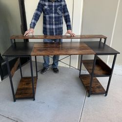 New In Box 59x24x36 Inch Tall Office Computer Writing Desk Table Rustic Brown Color Furniture