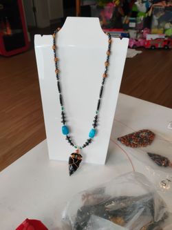 Navajo made obsidian necklace