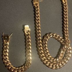 18k Gold Finish 14MM Cuban Link Set