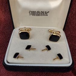 

Vintage Swank Gold and Black Cufflinks and Tie Pin in Original Box

