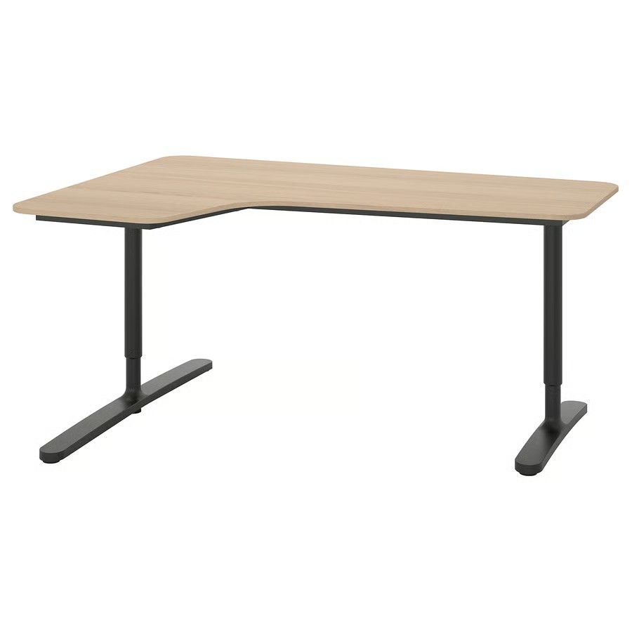 IKEA BEKANT corner desk left, white stained oak veneer / black