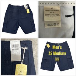 Mens Haggar 32 Medium Shorts Cargo Navy Blue Durable Workwear 7 Pockets Cotton NWT