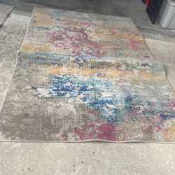 Modern Abstract Area Rug & Matching Runner – Good Condition