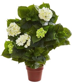 💫 29" Nearly Natural Artificial Hydrangea Plant - White Green Faux Plant in Pot 💫