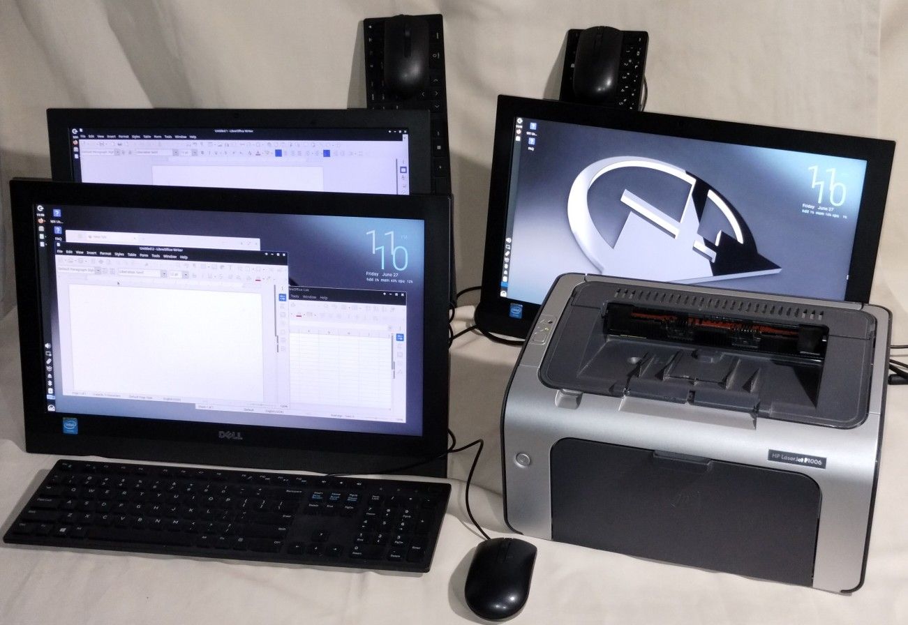 Set of 3 Dell AIO computers w/ webcam, speakers, wifi bluetooth keyboards mice.