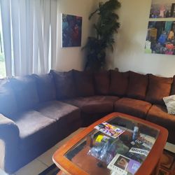 Large Comfortable Sectional Couch In Brown