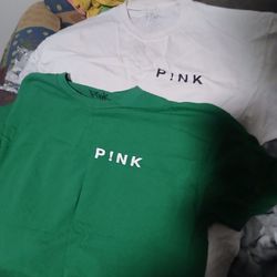 Pink crew tour shirts white and green