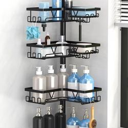 KEGII Corner Shower Caddy Standing – 4-Tier Shower Shelf Organizer with Hooks & Soap Holder, Free-Standing Bathroom Storage Rack for Shampoo & Toiletr