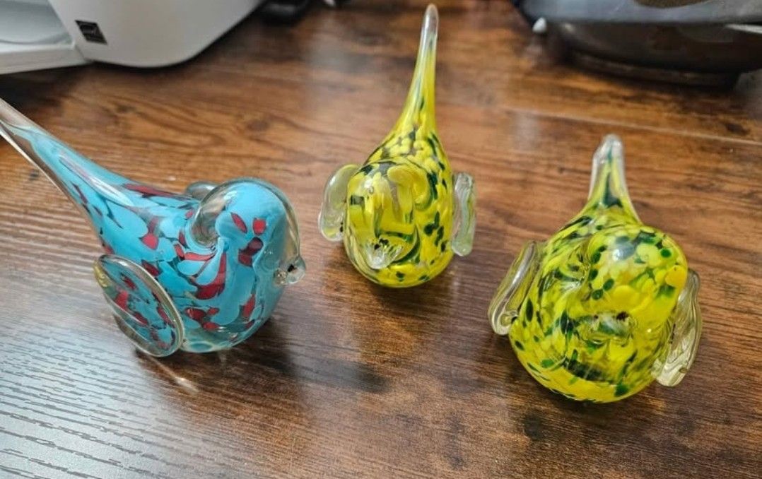 Hand Blown Glass Birds Paperweights - Colorful. Great condition! Measures 5 3/4" L - 3 1/4" H