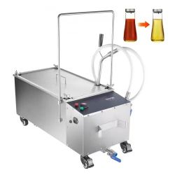 Portable VEVOR oil filtration unit, 55 L tank, 10 L/min filtering speed, equipped with wheels and oil hose, ideal for fast food establishments.