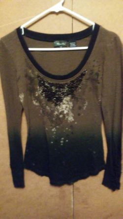 Miss Me Brown Long Sleeve Top Sz Sm $15