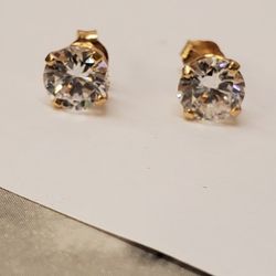 Real Gold 14karat , 2Carat Tw ,CZ Studs Earrings 
