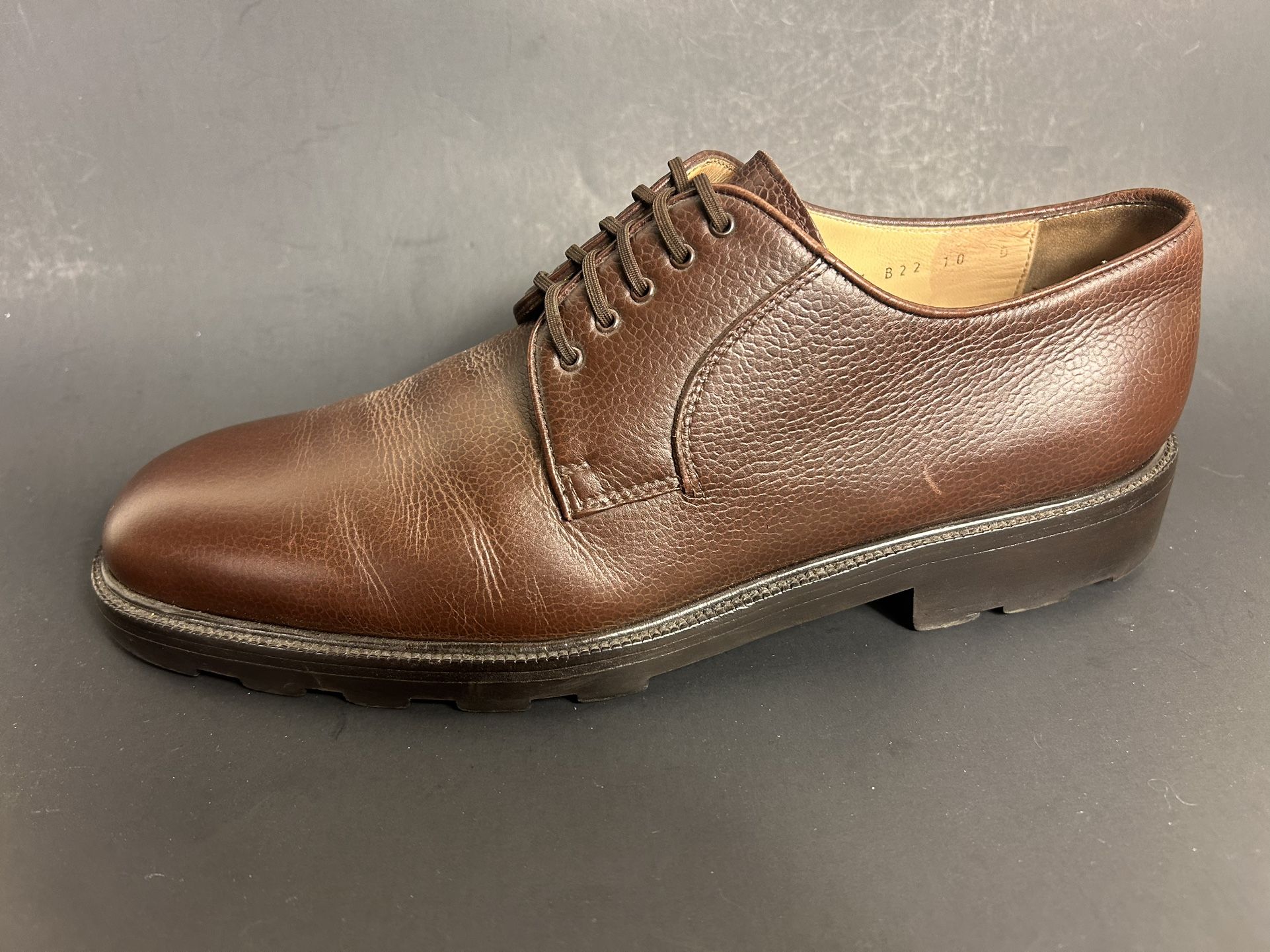 Salvatore Ferragamo Plain Toe Derby Blucher Brown Pebble 