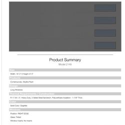 NEW! Skyline Flush, Graphite Garage Door 18 long x 8 high with Long Tinted Windows