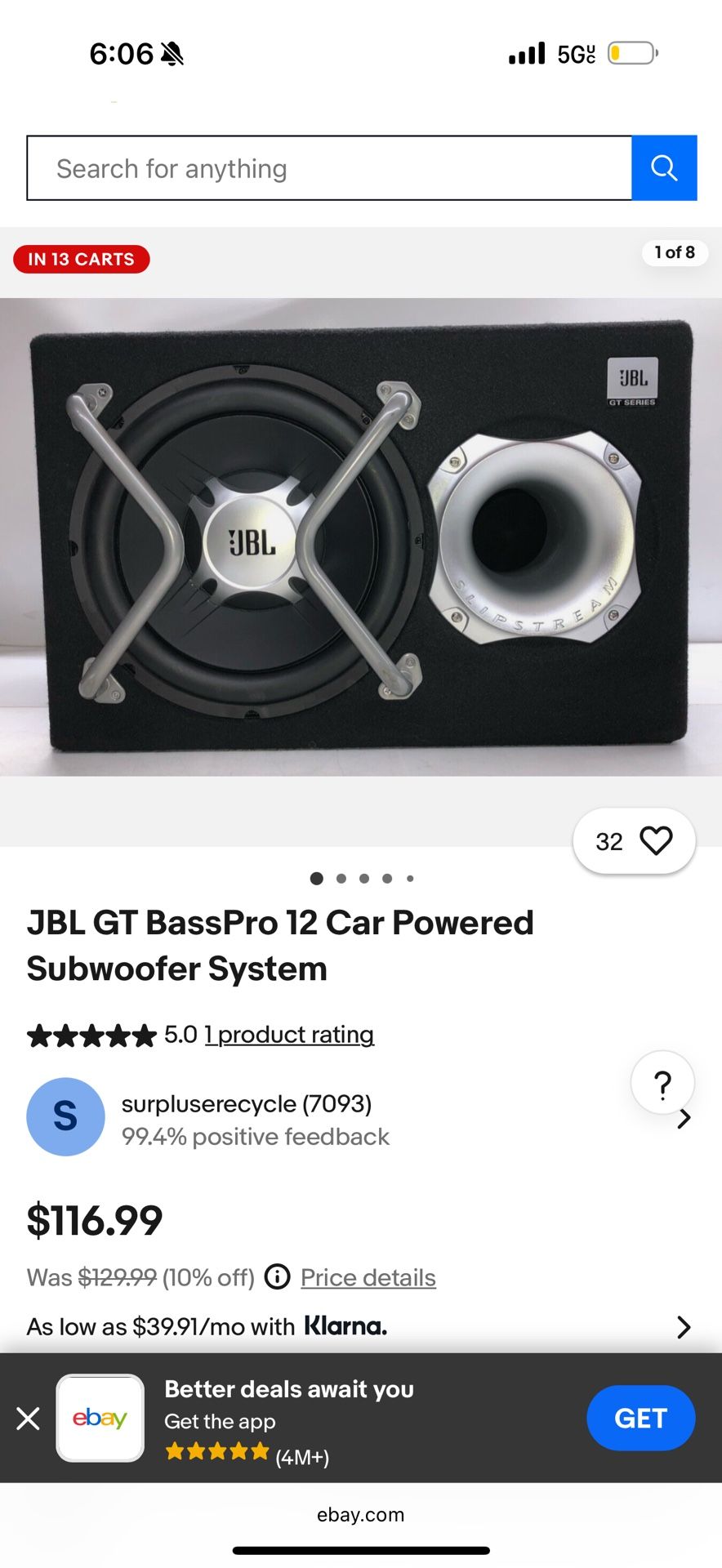 JBL GT BassPro 12 Car Powered Subwoofer System