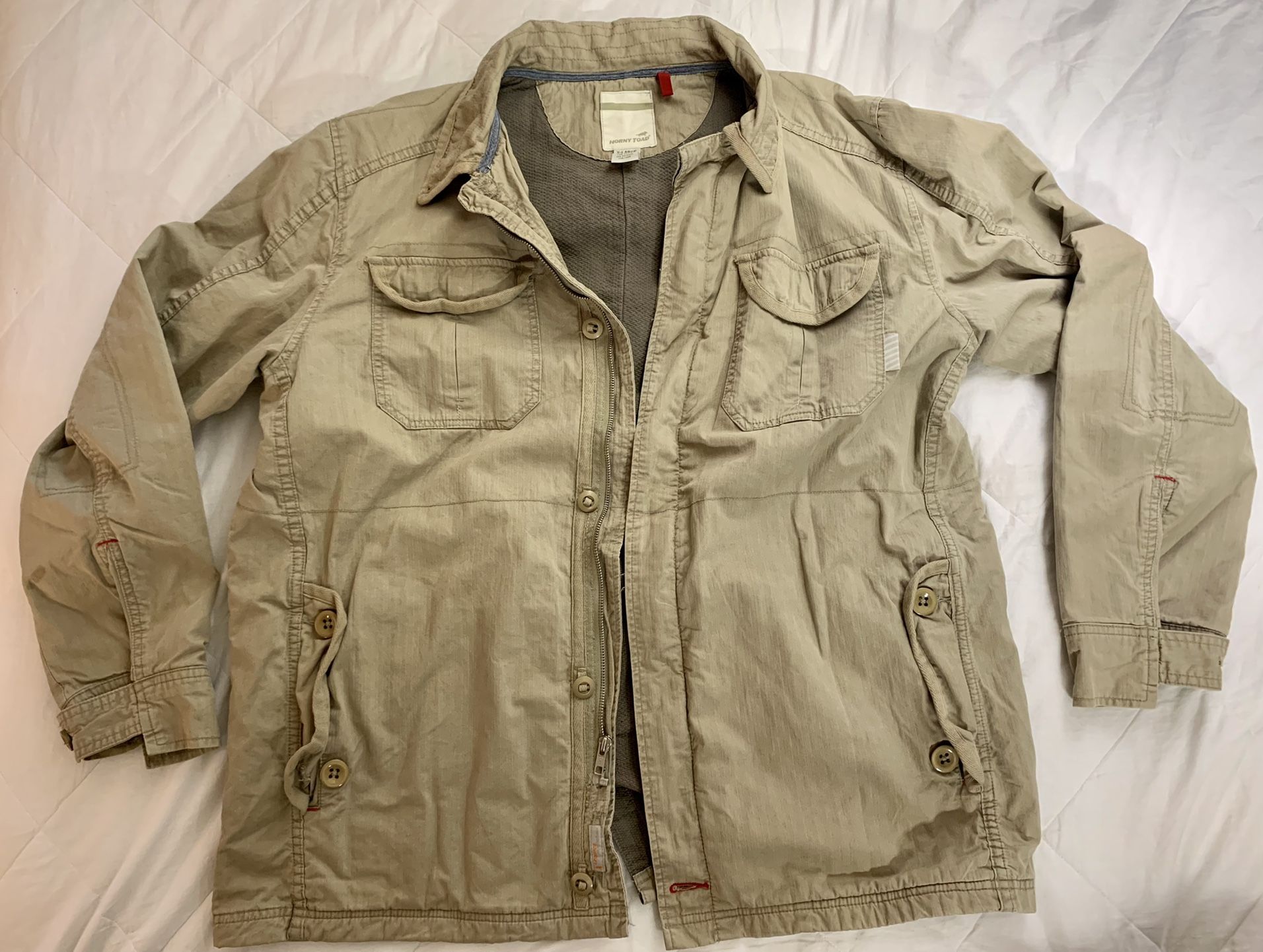 Horny Toad Longsleeve 100% Cotton Coat Khaki Hunting Fishing Hiking Jacket Tan XL