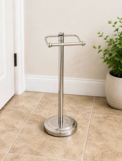 Freestanding chrome toilet paper holder
