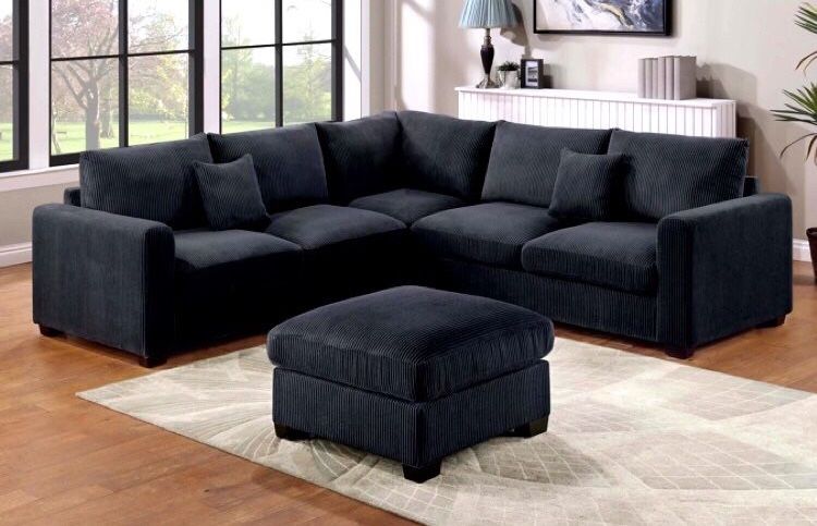 Stylish Black Sectional Sofa With Ottoman Brand New