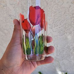 Red Tulip Vintage Drinkware, Vintage Red Tulip Drink Glass, Tulip Juice Glass, Double Tulip Glass Tumbler, Red Double Tulip Glass