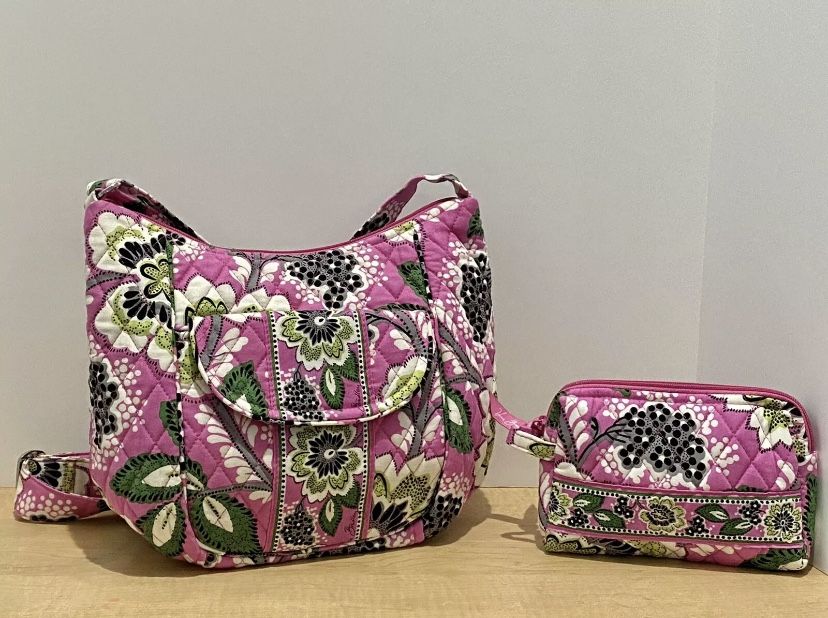 Vera Bradley Fashion Petal Pink Shoulder Bag Set Includes Toiletry Bag