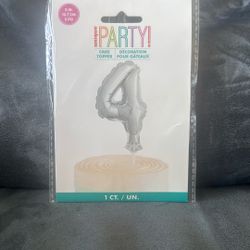 New In Package Unique Party Air Filled Silver Number 4 Cake Topper Balloon Party Decoration