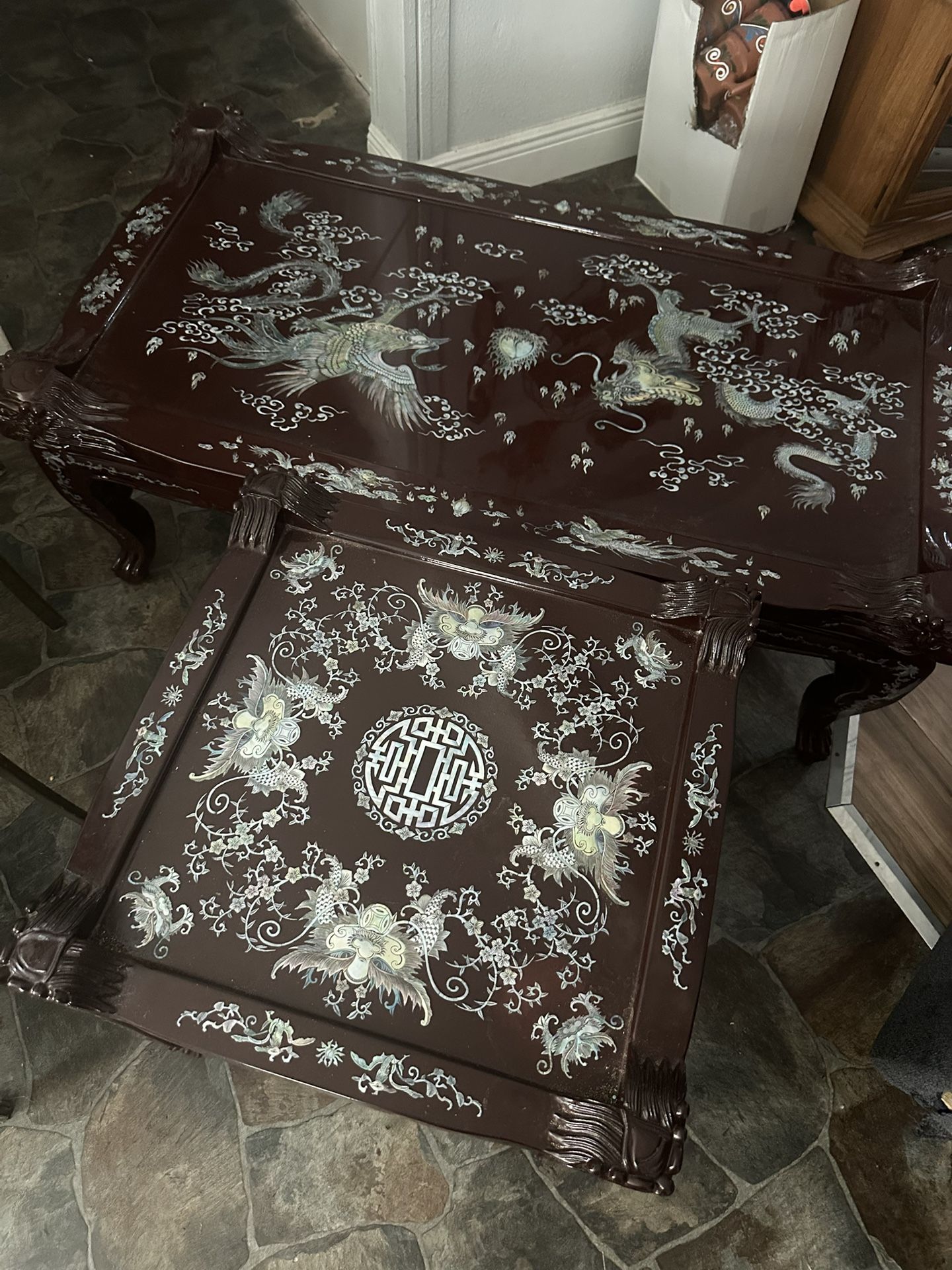 Asian Tables Dragon Mother Of Pearl Hand Made Antiques
