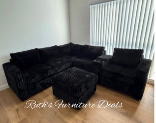 4-pc sectional sofa with ottoman 2 cup holders & charging stations