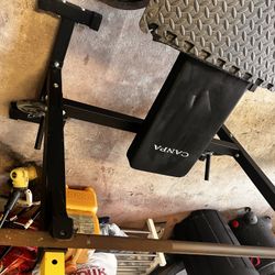 Standard Weight Bench, Olympic Barbell, 4 10 lb Plates, 2 10 Lb dumbbells, 2 25 Lb dumbbells, 4 Collars
