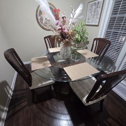 Dining Glass Round Table W/ 4 Chairs