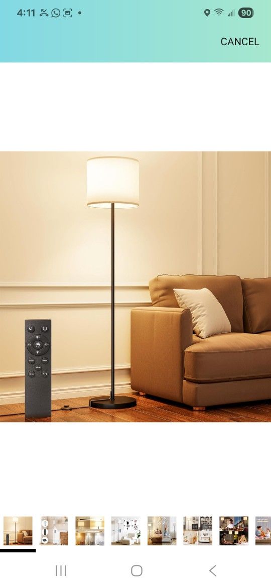 Keepsmile Modern Floor Lamps for Living Room,Dimmable Floor Lamp with Remote& Linen Shade,Standing Lamps for Office with 12W Bulb,Custom Color Tempera