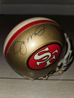 Joe Montana signed mini 49ers helmet, sticker for authenticity