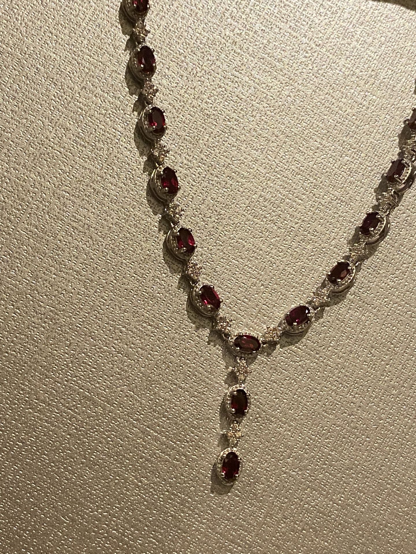 Genuine Garnet & zircon sterling silver necklace - new! 18-20”