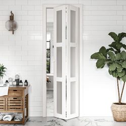 New in box Fold Doors, for 24in. x 80 in Opening, 3-lite Tempered Frosted Glass Panel, MDF