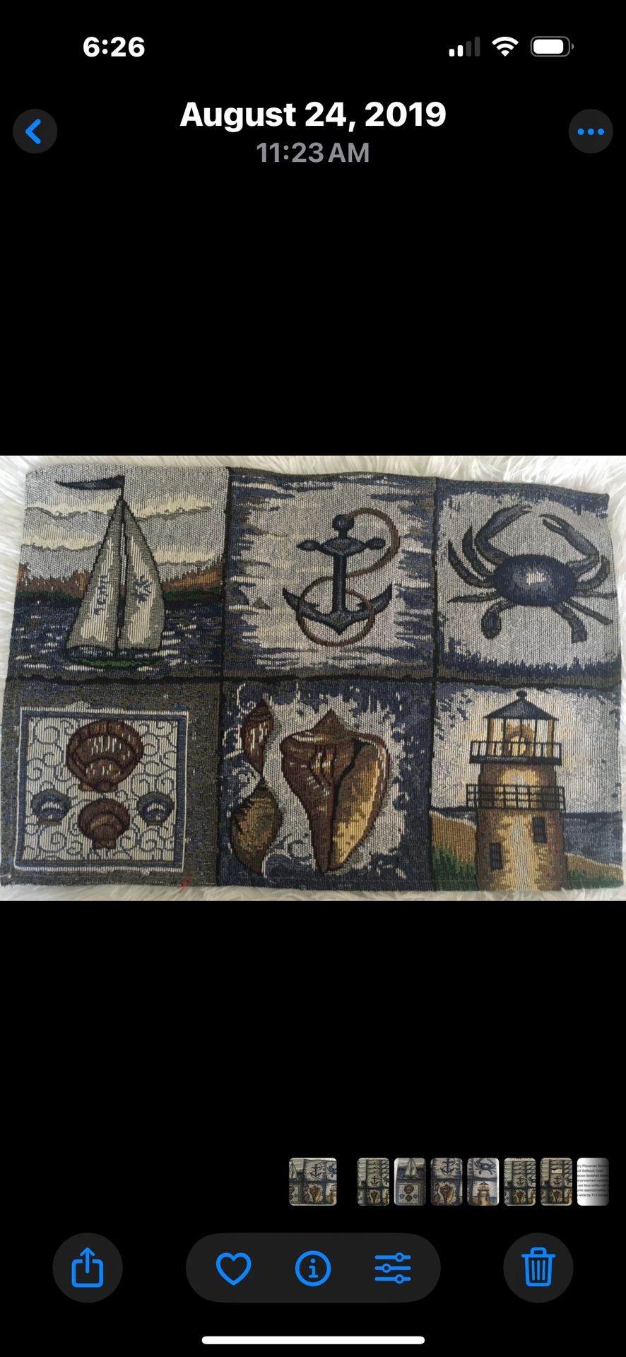 Tapestry Placemat Set of 4 Nautical Sailboat Crab Lighthouse Seashell Anchor