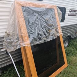6 Oak Framed Tinted Plastic Sliding Doors