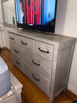 Gray Wood Dresser with 7 Drawers