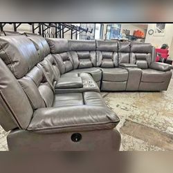 Gray Color Power Reclining Sectional Sofa Set